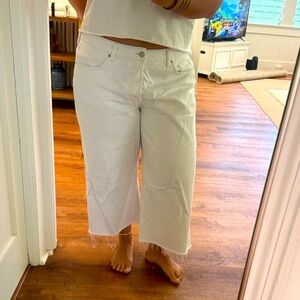 H&M Baggy Wide Low Waist White Denim Jeans - CUT SHORT